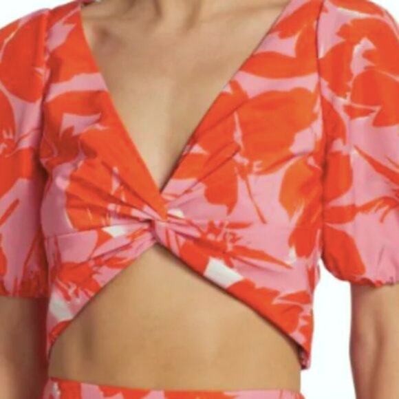 ML Monique Lhuillier Printed Taffeta Crop Top 10 - Picture 3 of 9